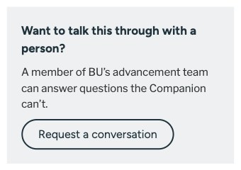 Panel: Want to talk this through with a person? with a Request a conversation button.